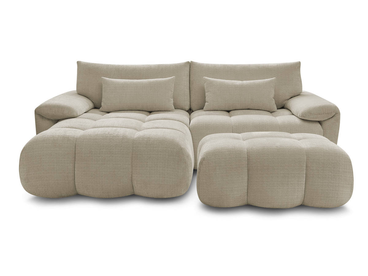 Canapé d'angle fixe IVANE tissu texturé avec pouf