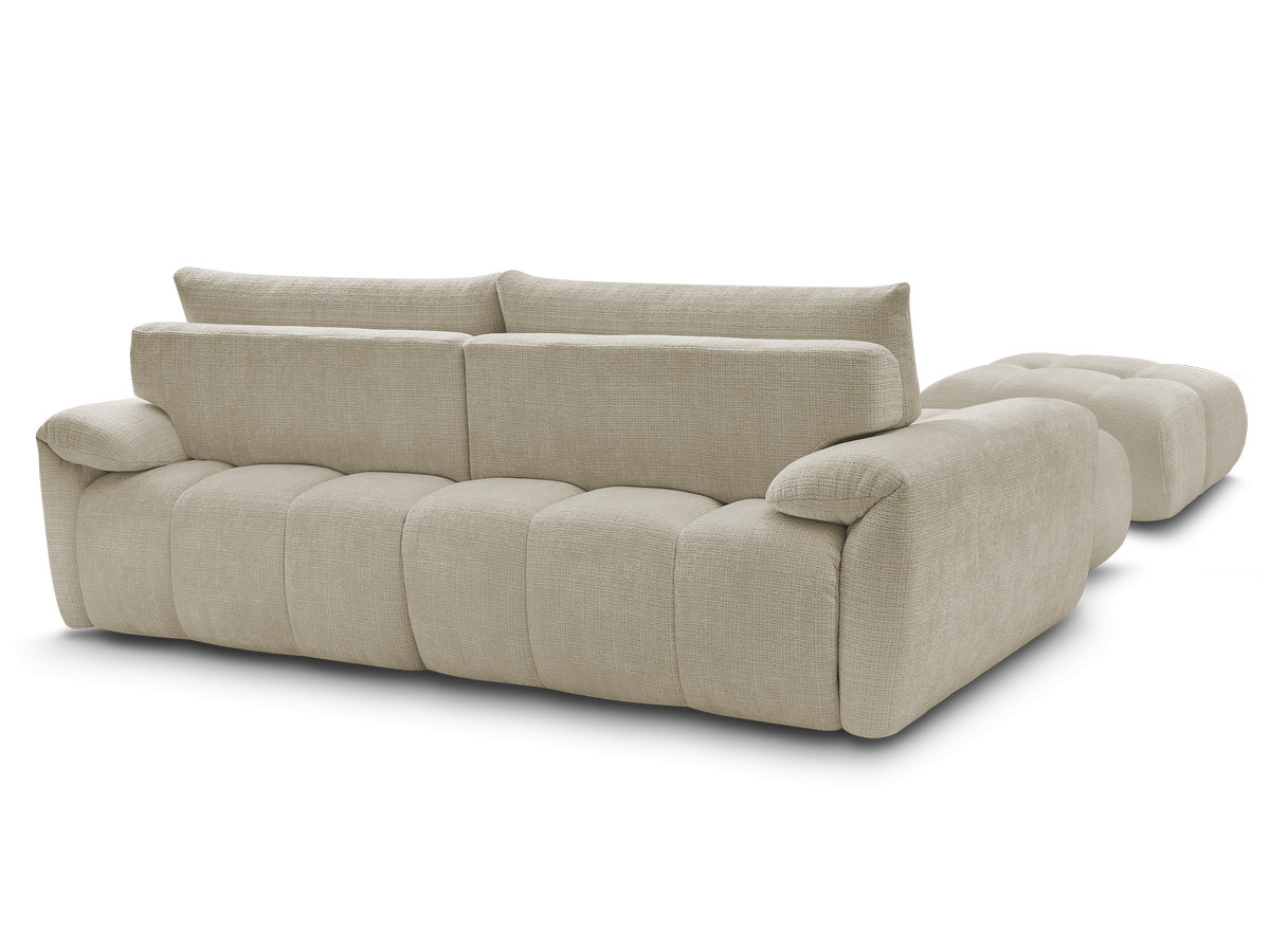 Canapé d'angle fixe IVANE tissu texturé avec pouf
