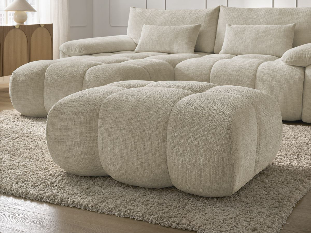 Canapé d'angle fixe IVANE tissu texturé avec pouf