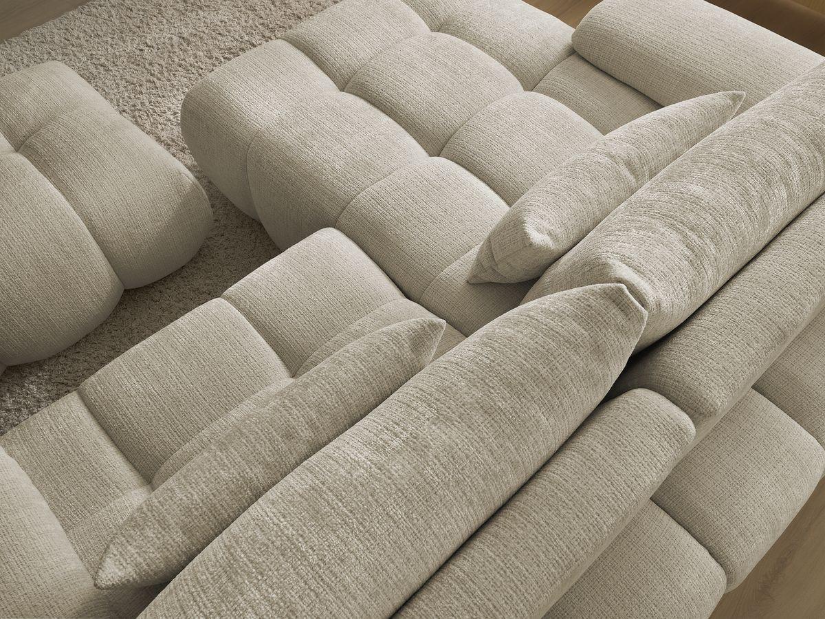 Canapé d'angle fixe IVANE tissu texturé avec pouf