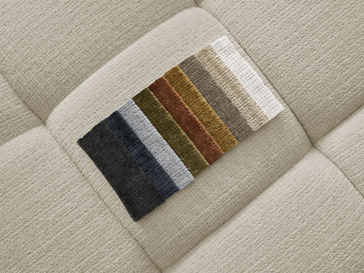 Canapé d'angle fixe IVANE tissu texturé avec pouf