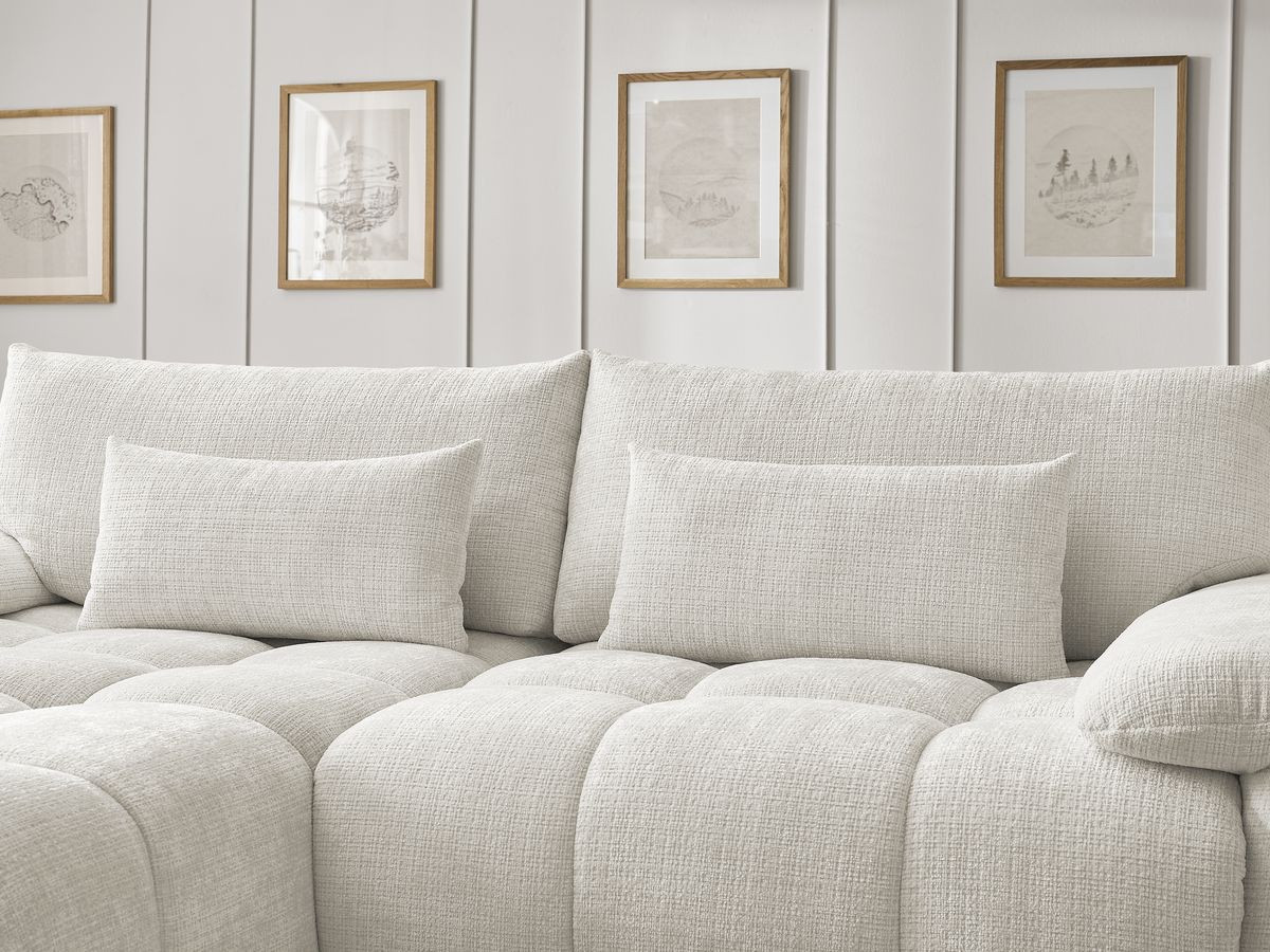 Canapé d'angle fixe IVANE tissu texturé avec pouf