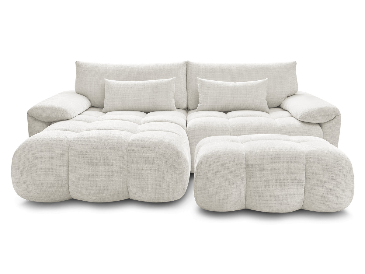 Canapé d'angle fixe IVANE tissu texturé avec pouf
