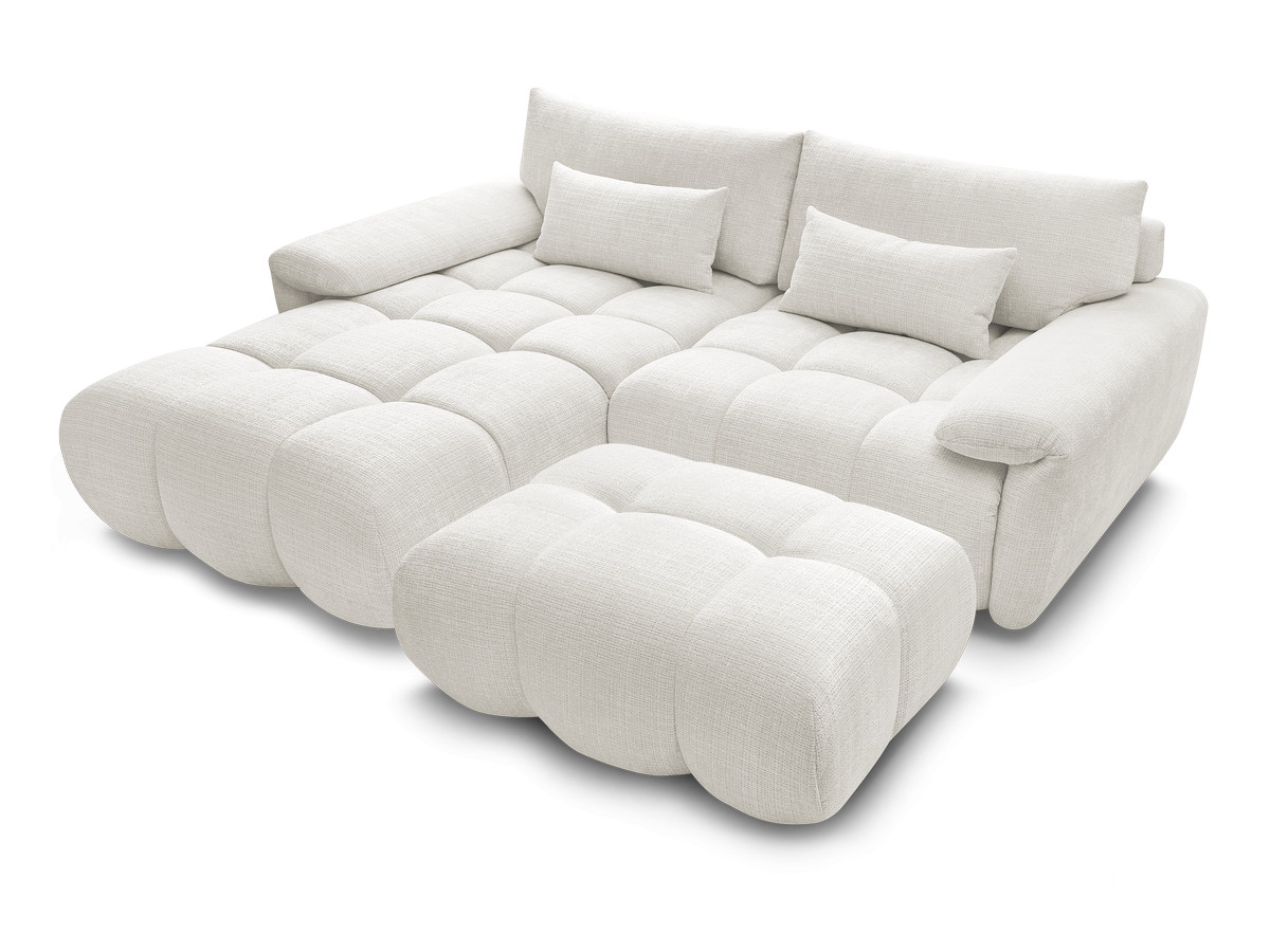 Canapé d'angle fixe IVANE tissu texturé avec pouf