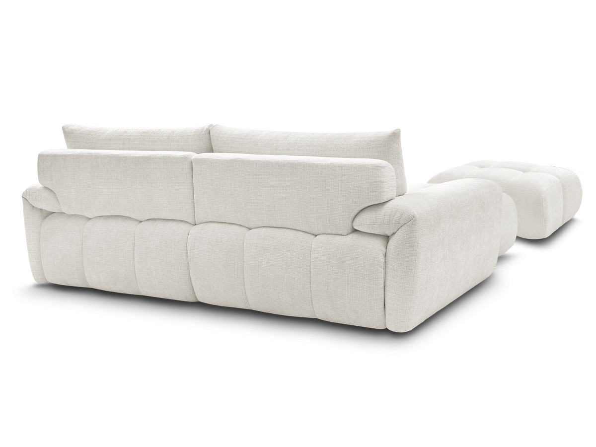 Canapé d'angle fixe IVANE tissu texturé avec pouf