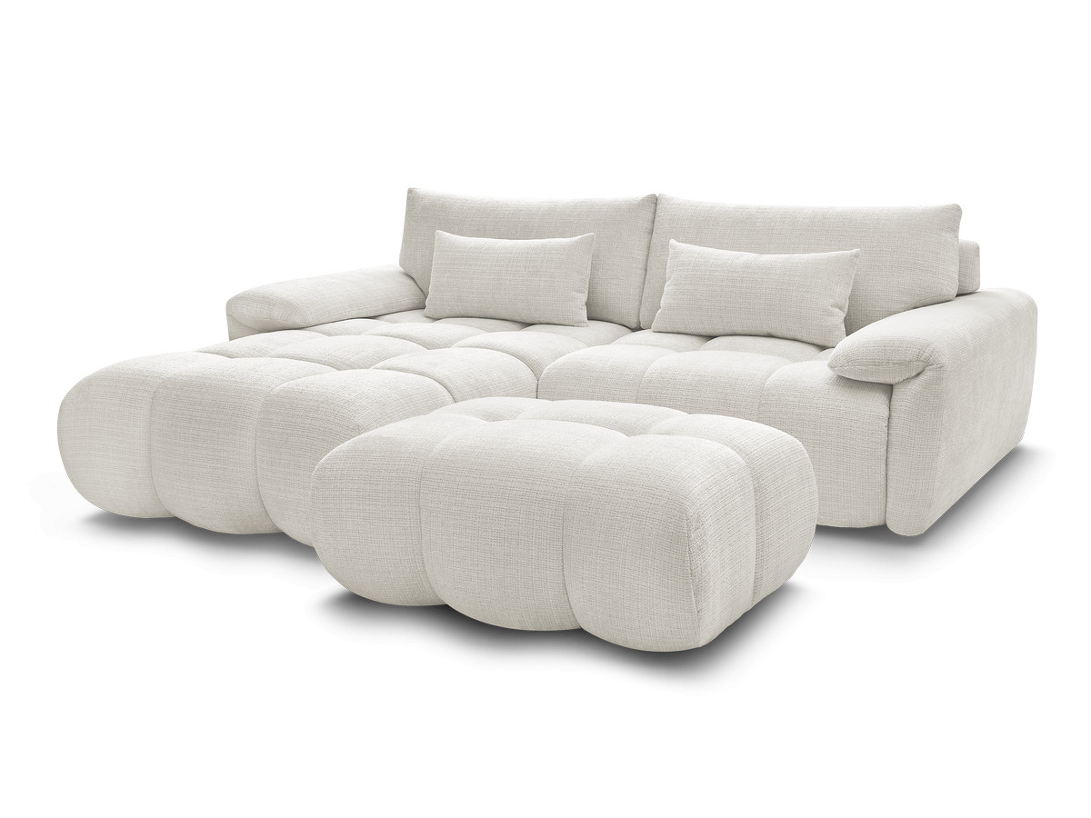 Canapé d'angle fixe IVANE tissu texturé avec pouf