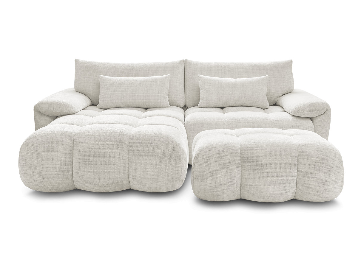 Canapé d'angle fixe IVANE tissu texturé avec pouf
