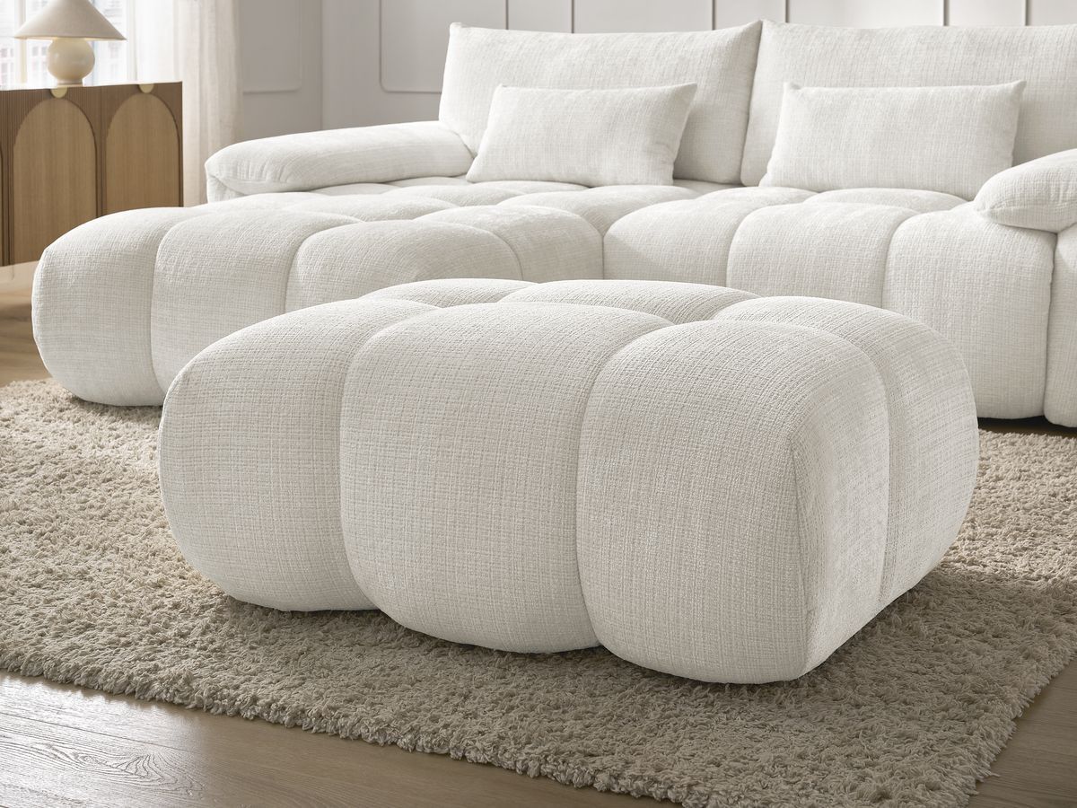 Canapé d'angle fixe IVANE tissu texturé avec pouf