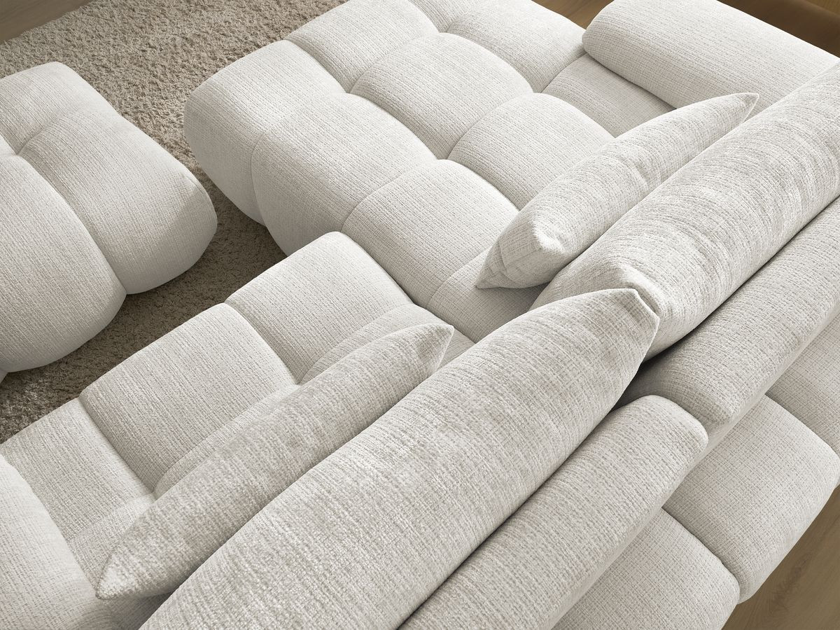 Canapé d'angle fixe IVANE tissu texturé avec pouf
