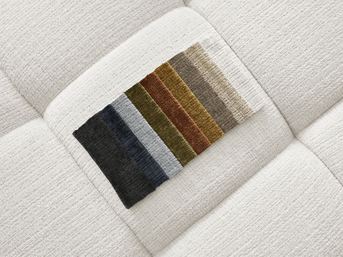 Canapé d'angle fixe IVANE tissu texturé avec pouf