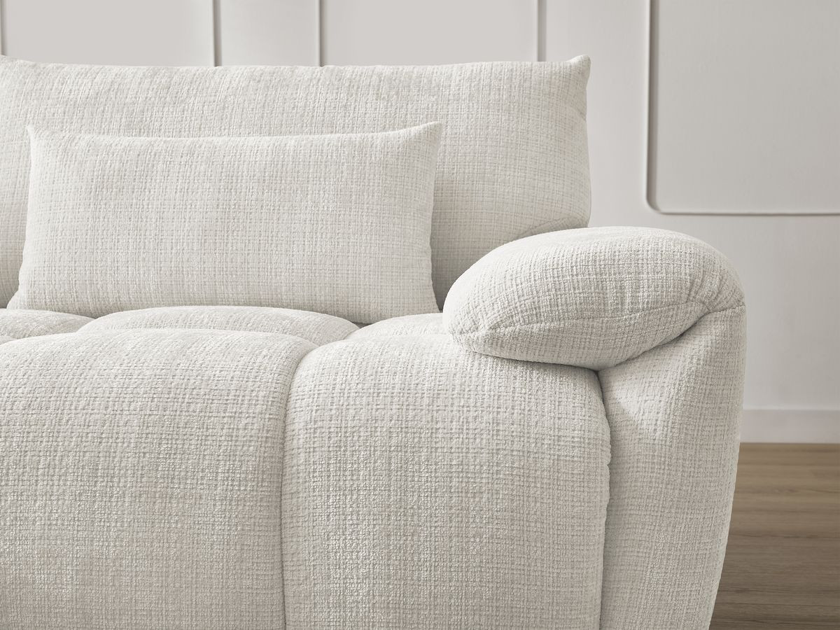 Canapé d'angle fixe IVANE tissu texturé avec pouf