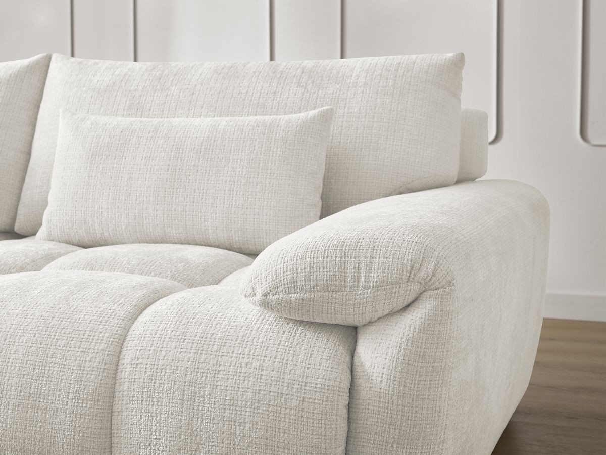 Canapé d'angle fixe IVANE tissu texturé avec pouf