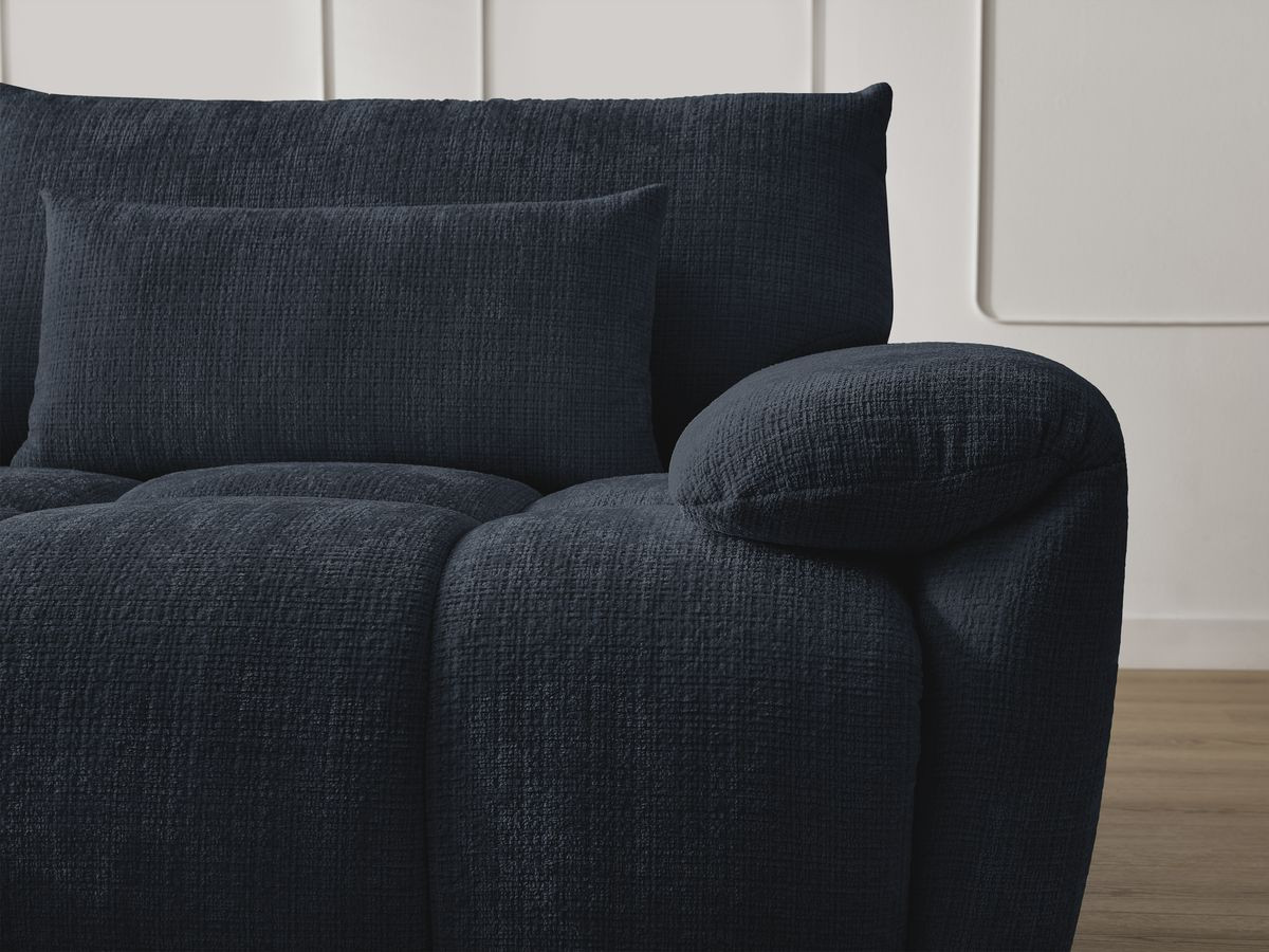 Canapé d'angle fixe IVANE tissu texturé avec pouf