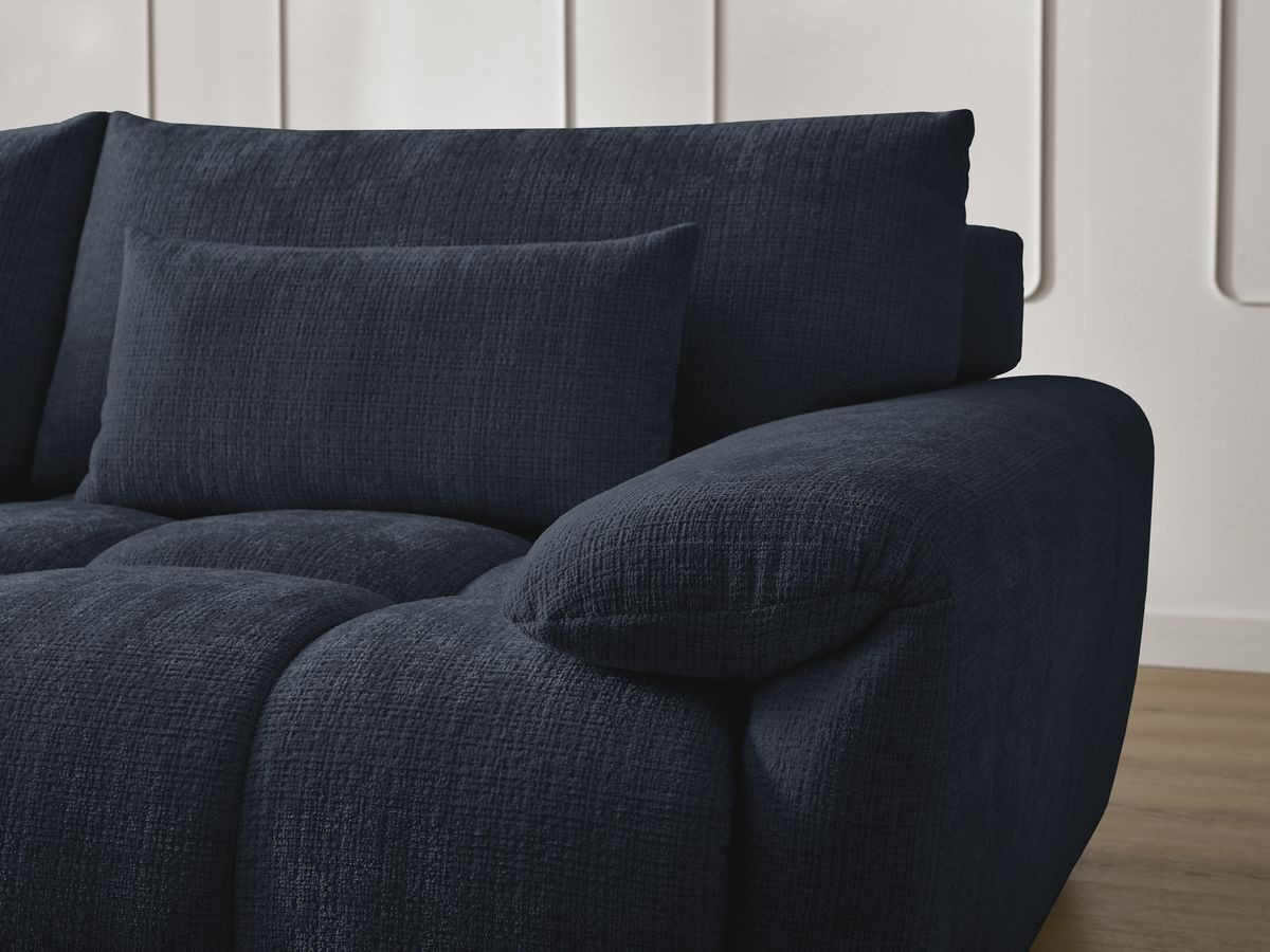 Canapé d'angle fixe IVANE tissu texturé avec pouf