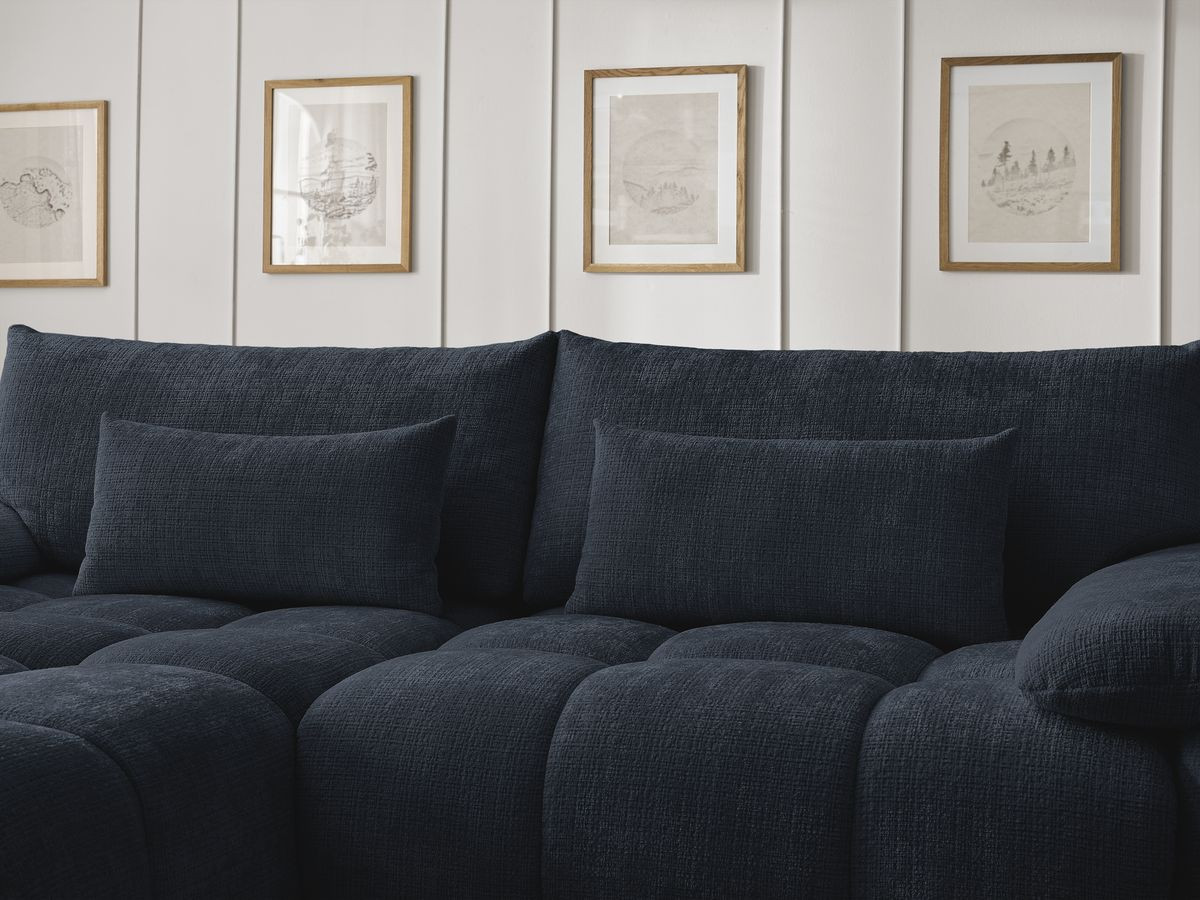 Canapé d'angle fixe IVANE tissu texturé avec pouf