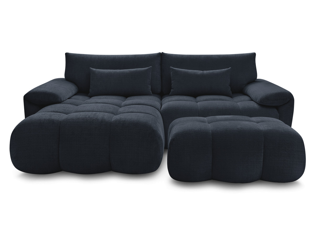 Canapé d'angle fixe IVANE tissu texturé avec pouf