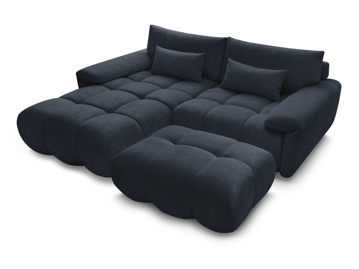 Canapé d'angle fixe IVANE tissu texturé avec pouf