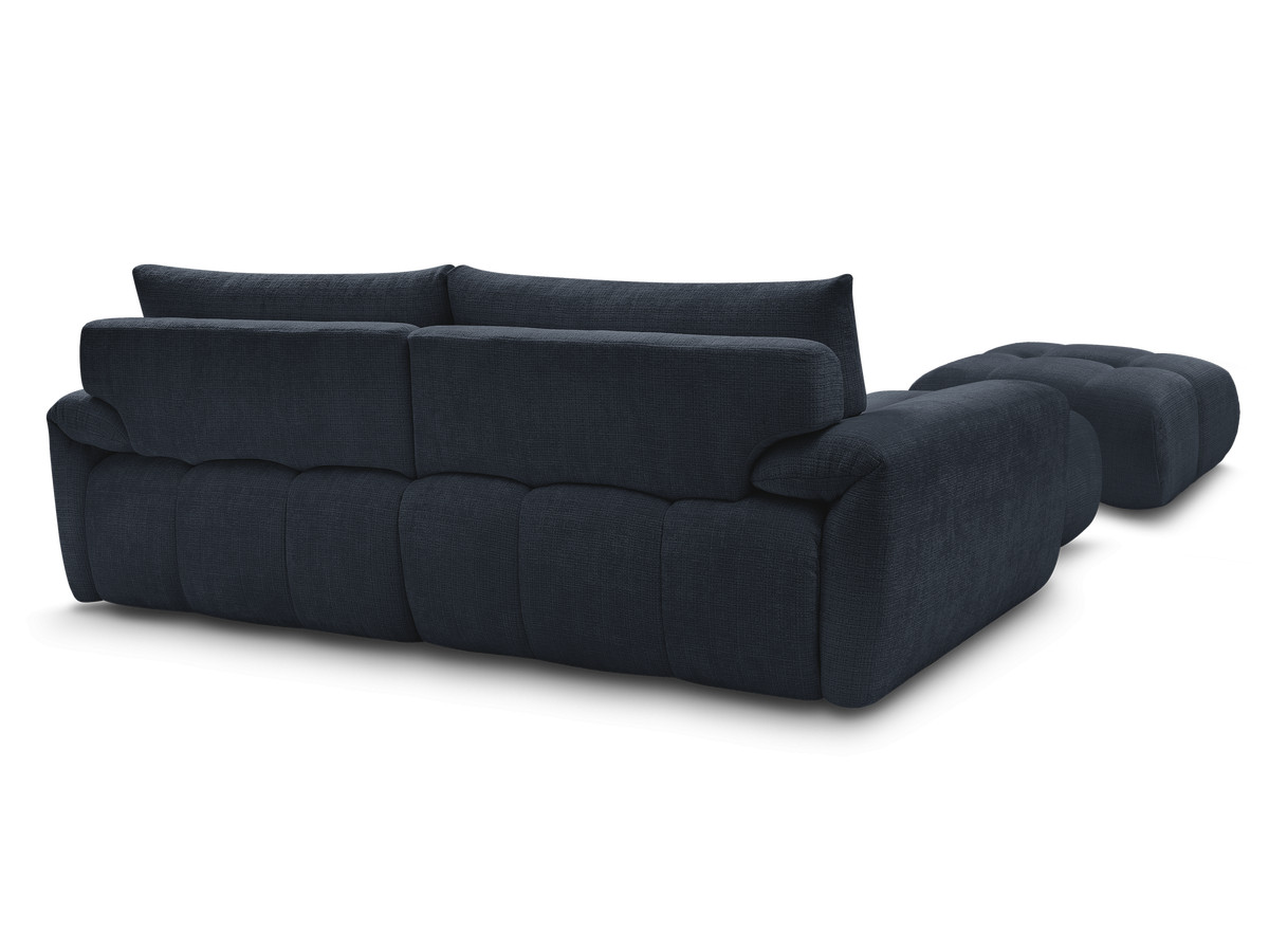 Canapé d'angle fixe IVANE tissu texturé avec pouf