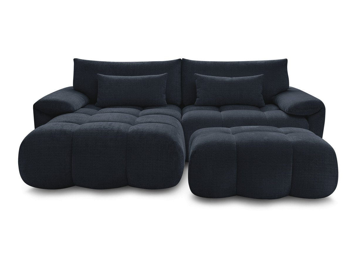 Canapé d'angle fixe IVANE tissu texturé avec pouf