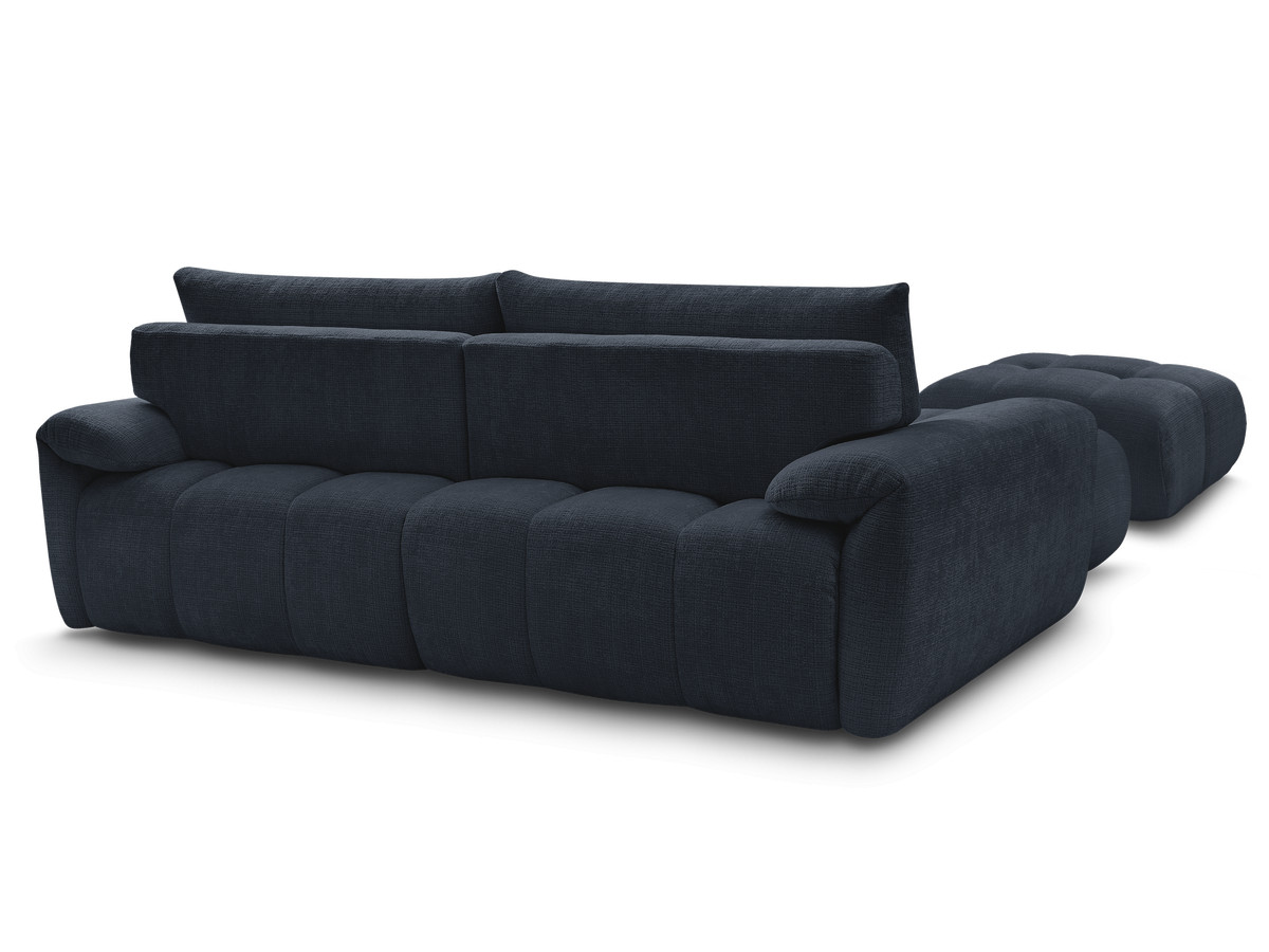 Canapé d'angle fixe IVANE tissu texturé avec pouf