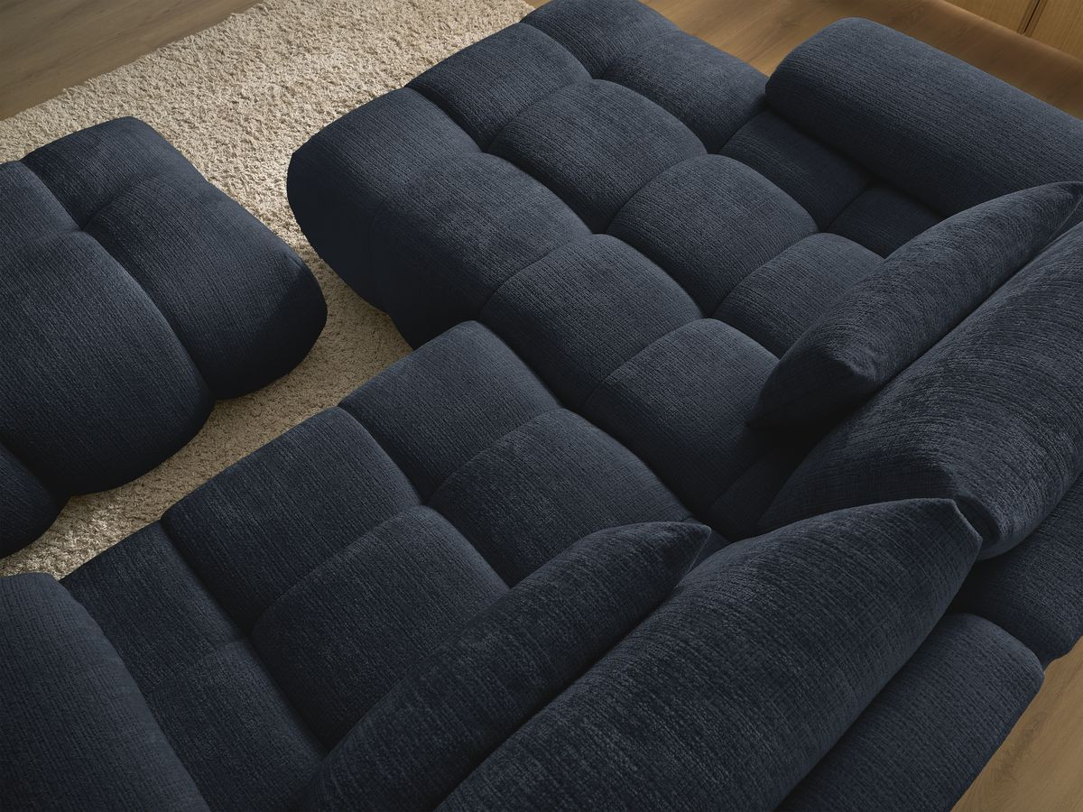 Canapé d'angle fixe IVANE tissu texturé avec pouf