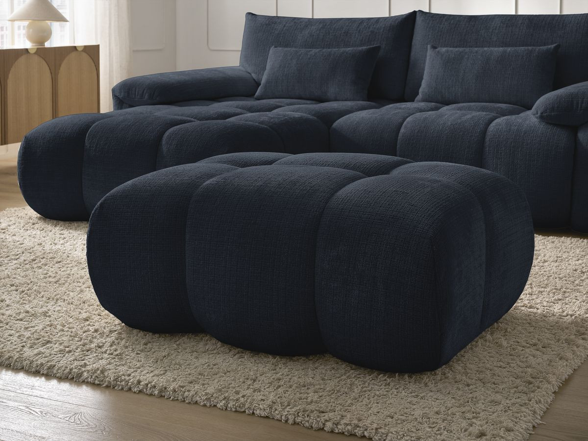 Canapé d'angle fixe IVANE tissu texturé avec pouf