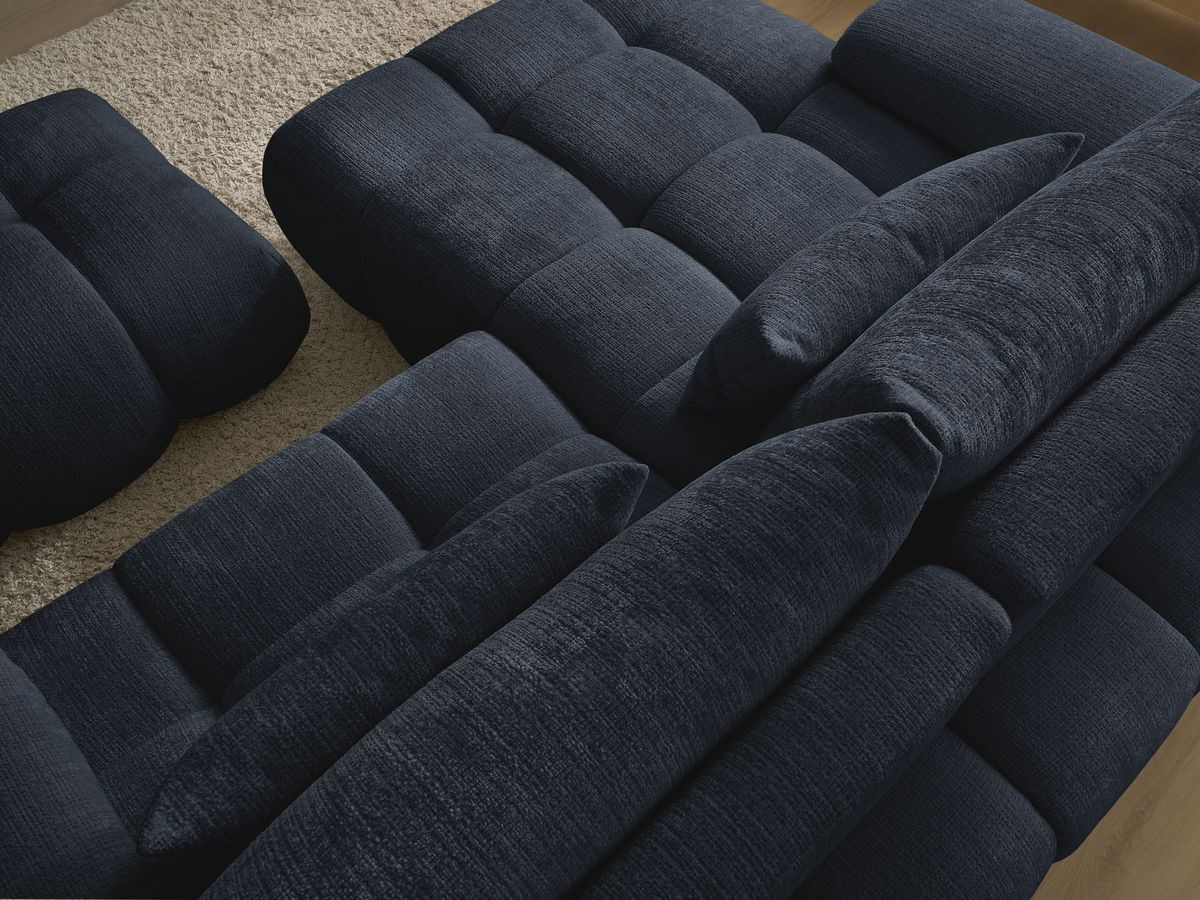 Canapé d'angle fixe IVANE tissu texturé avec pouf