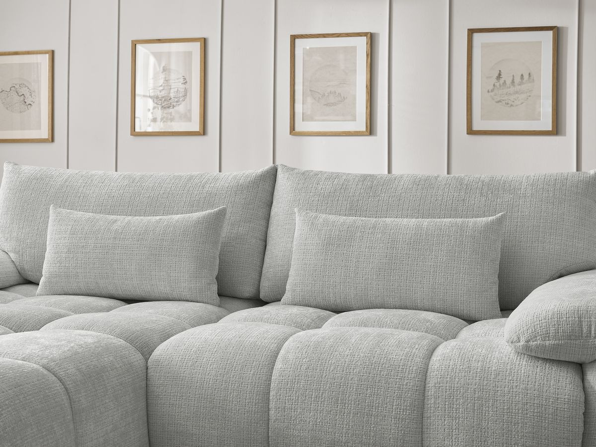 Canapé d'angle fixe IVANE tissu texturé avec pouf