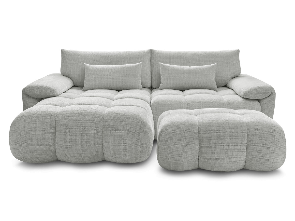 Canapé d'angle fixe IVANE tissu texturé avec pouf