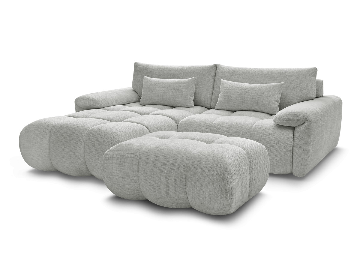 Canapé d'angle fixe IVANE tissu texturé avec pouf