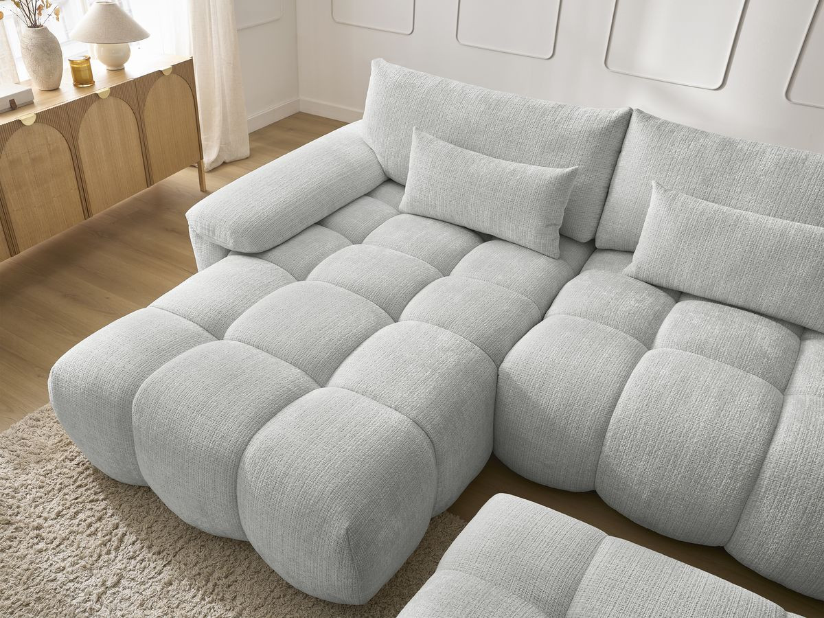 Canapé d'angle fixe IVANE tissu texturé avec pouf