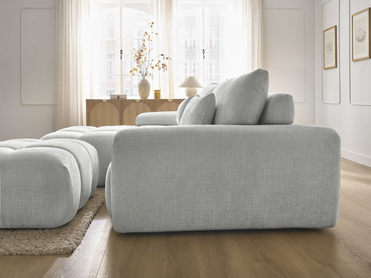 Canapé d'angle fixe IVANE tissu texturé avec pouf