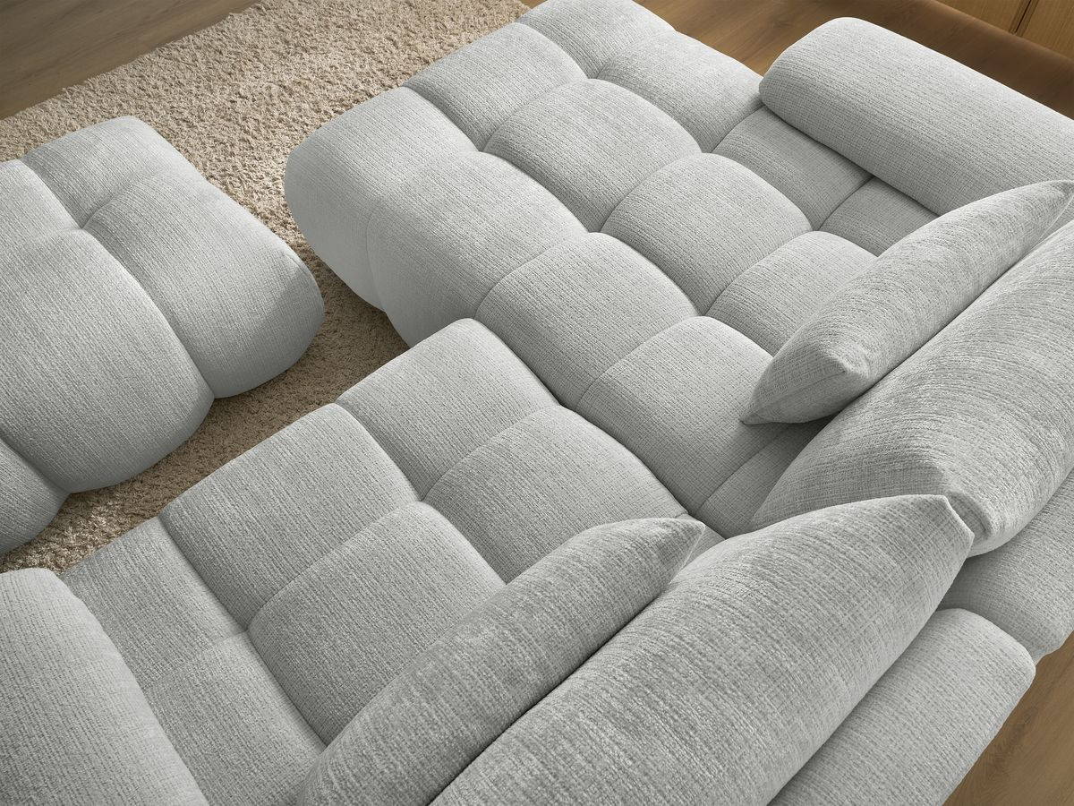 Canapé d'angle fixe IVANE tissu texturé avec pouf