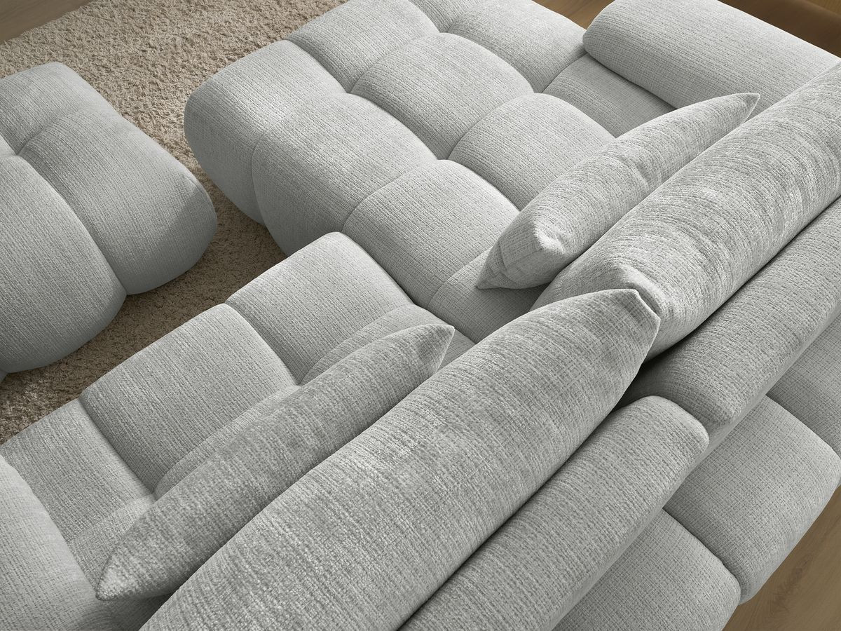 Canapé d'angle fixe IVANE tissu texturé avec pouf