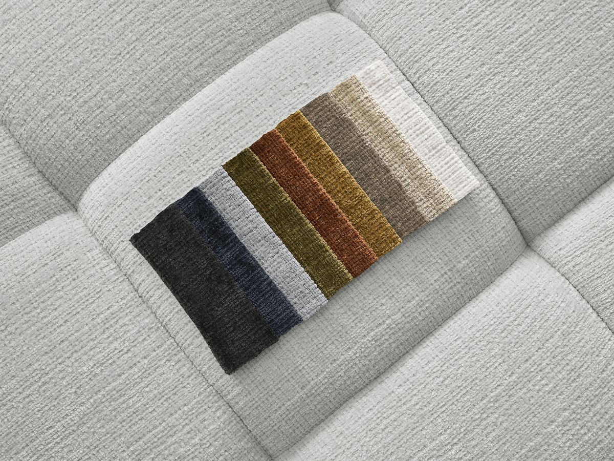 Canapé d'angle fixe IVANE tissu texturé avec pouf
