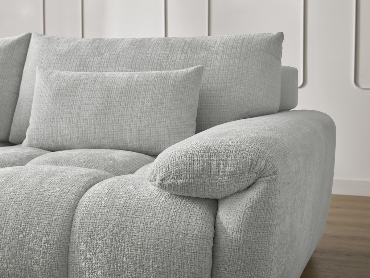 Canapé d'angle fixe IVANE tissu texturé avec pouf