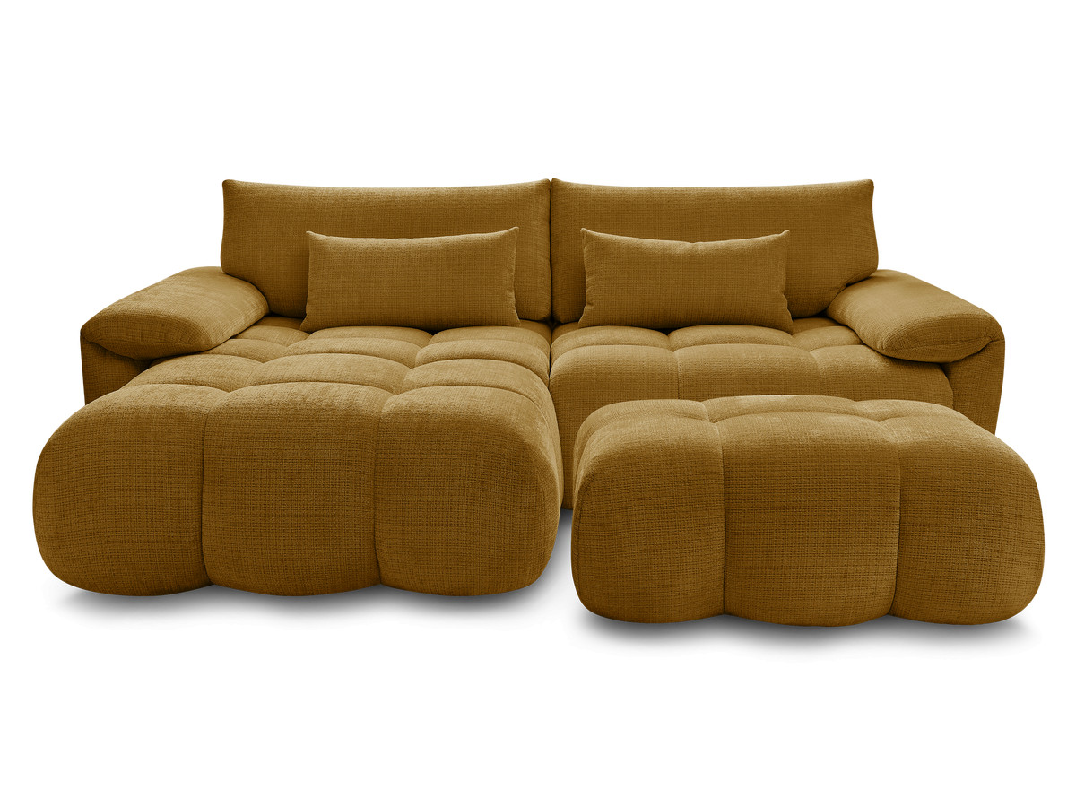 Canapé d'angle fixe IVANE tissu texturé avec pouf