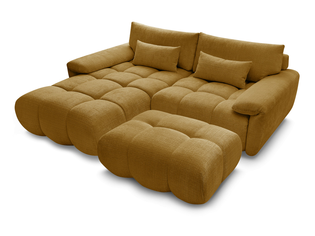 Canapé d'angle fixe IVANE tissu texturé avec pouf