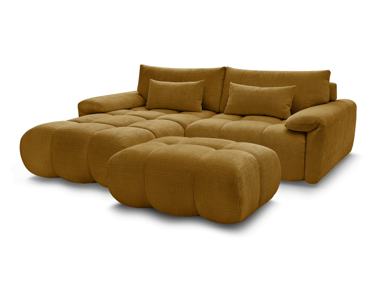 Canapé d'angle fixe IVANE tissu texturé avec pouf