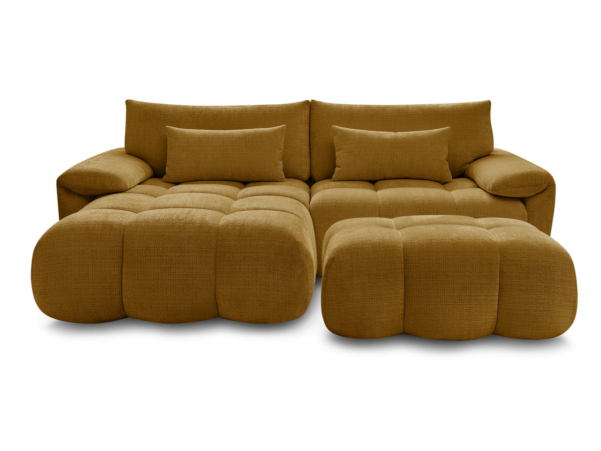 Canapé d'angle fixe IVANE tissu texturé avec pouf