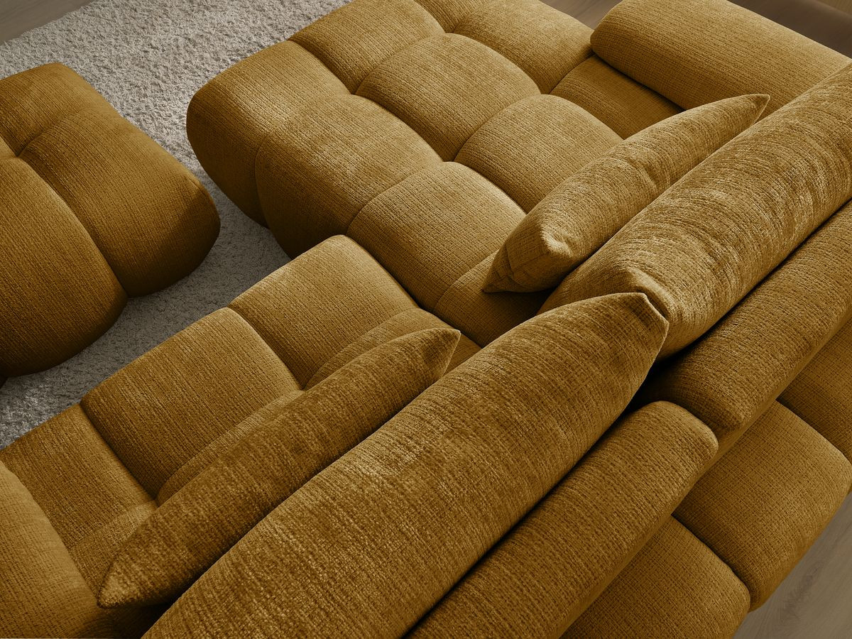 Canapé d'angle fixe IVANE tissu texturé avec pouf