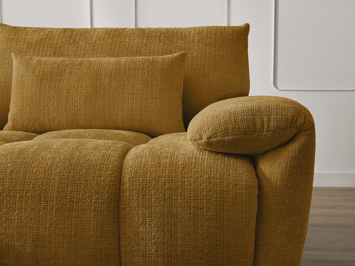 Canapé d'angle fixe IVANE tissu texturé avec pouf