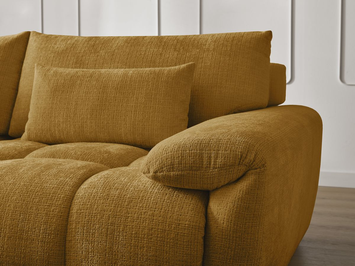Canapé d'angle fixe IVANE tissu texturé avec pouf
