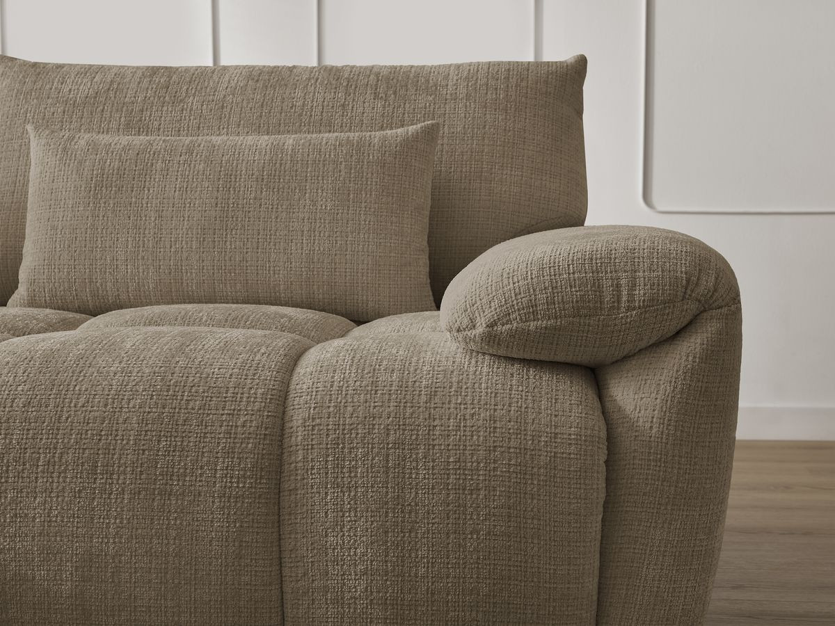 Canapé d'angle fixe IVANE tissu texturé avec pouf