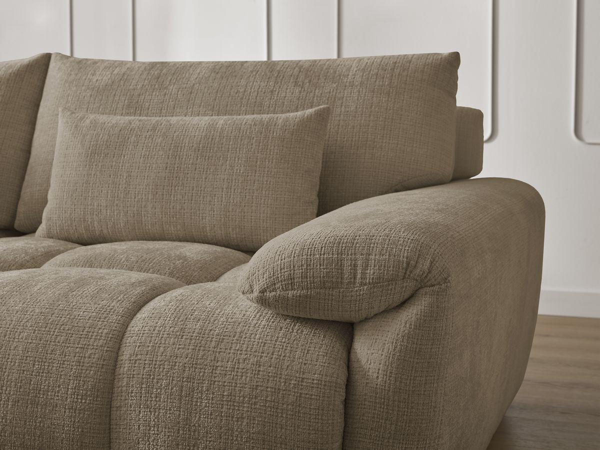 Canapé d'angle fixe IVANE tissu texturé avec pouf