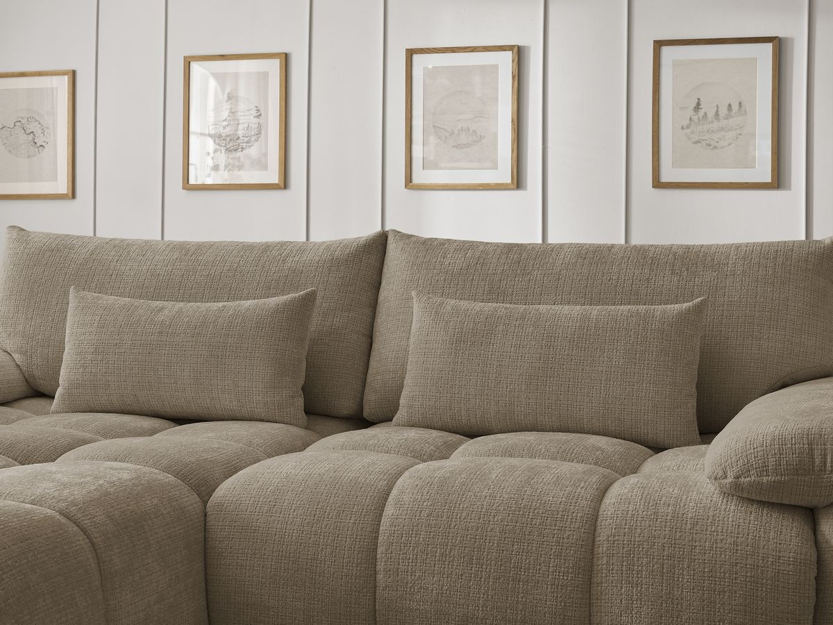 Canapé d'angle fixe IVANE tissu texturé avec pouf