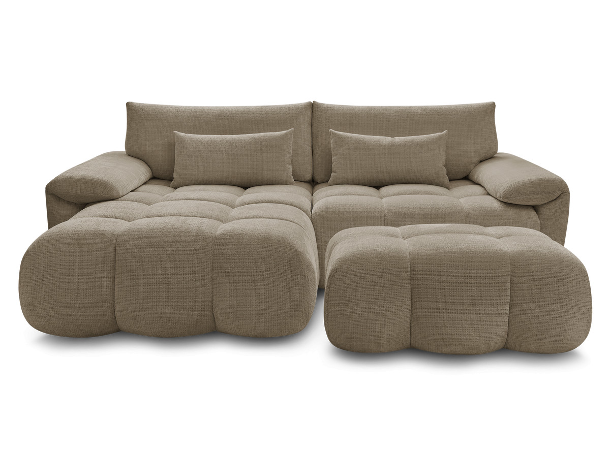 Canapé d'angle fixe IVANE tissu texturé avec pouf