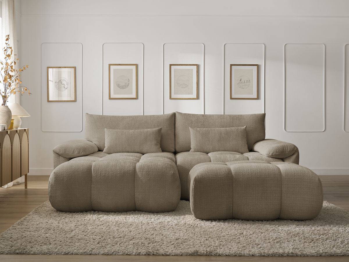 Canapé d'angle fixe IVANE tissu texturé avec pouf marron  angle gauche BOBOCHIC 4 places - Vue supplémentaire 3