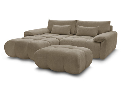 Canapé d'angle fixe IVANE avec dossier avance-recule en tissu texturé et son pouf