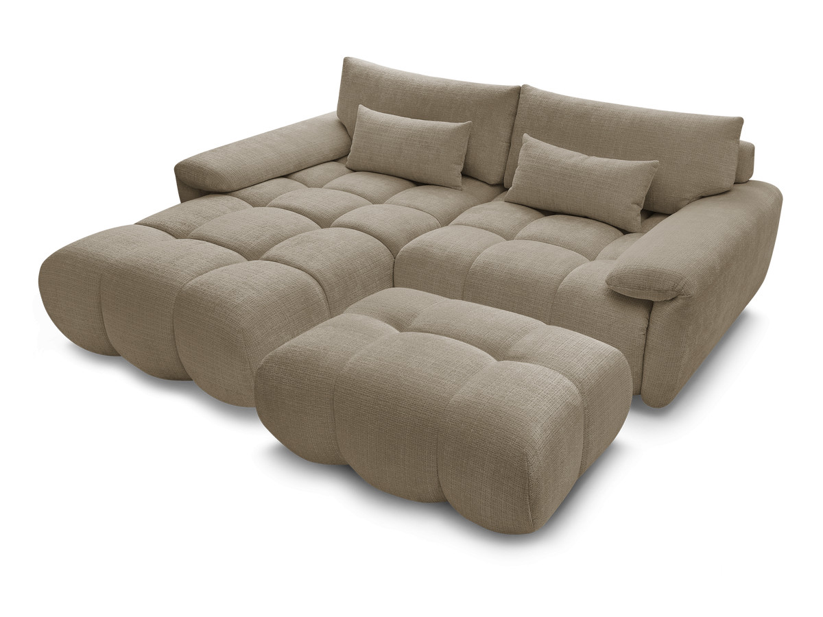 Canapé d'angle fixe IVANE tissu texturé avec pouf